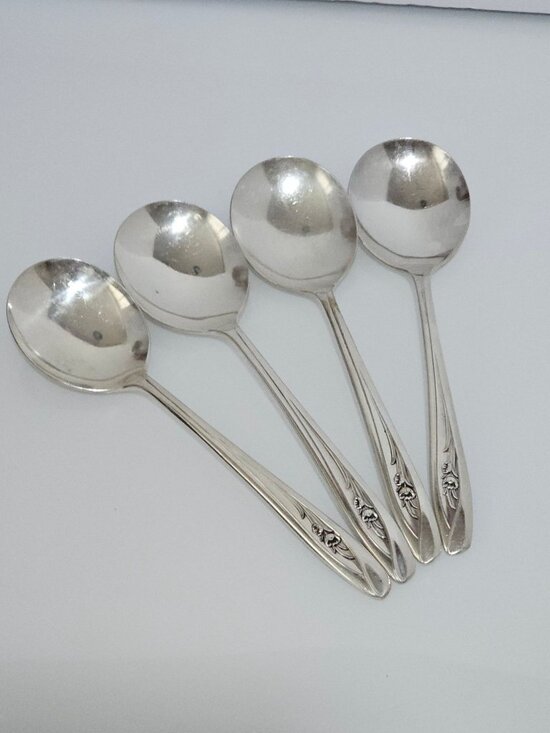 International Silver Other - 4 International Silver Tulip Soup Spoon round floral 1950s vtg minimalist MCM
